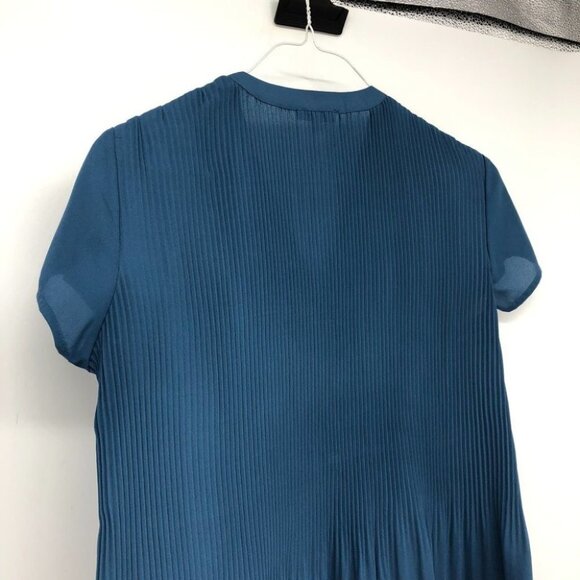 Pleione  Plisse Pleated V-neck Blouse In Slate Blue SP - Picture 14 of 16